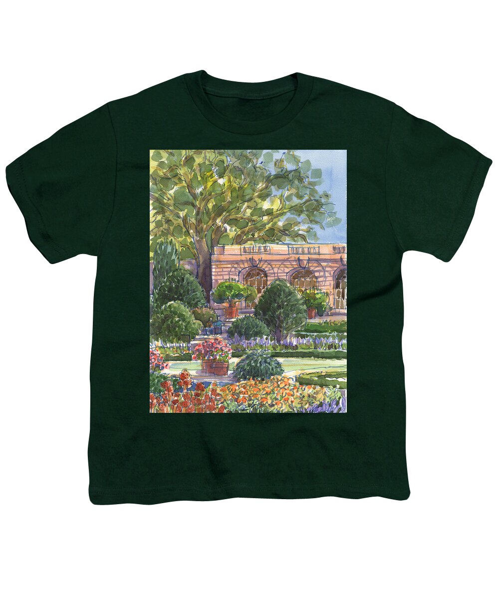 California Youth T-Shirt featuring the painting Filoli Garden House by Judith Kunzle