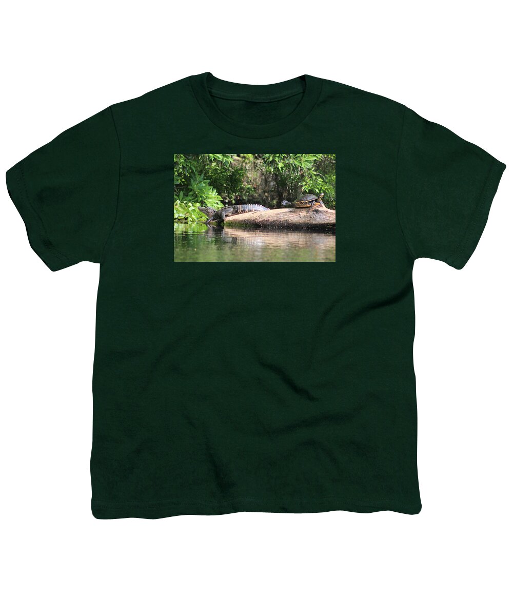 Gator Youth T-Shirt featuring the photograph Gator and Turtle Loving the Sun by DB Hayes