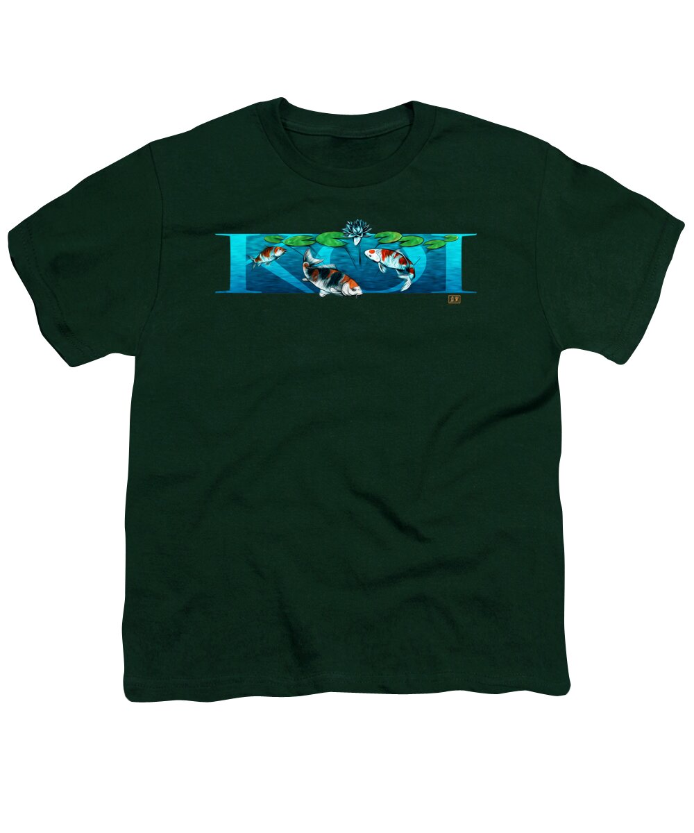 Koi Youth T-Shirt featuring the digital art Koi With Type by Robert Corsetti