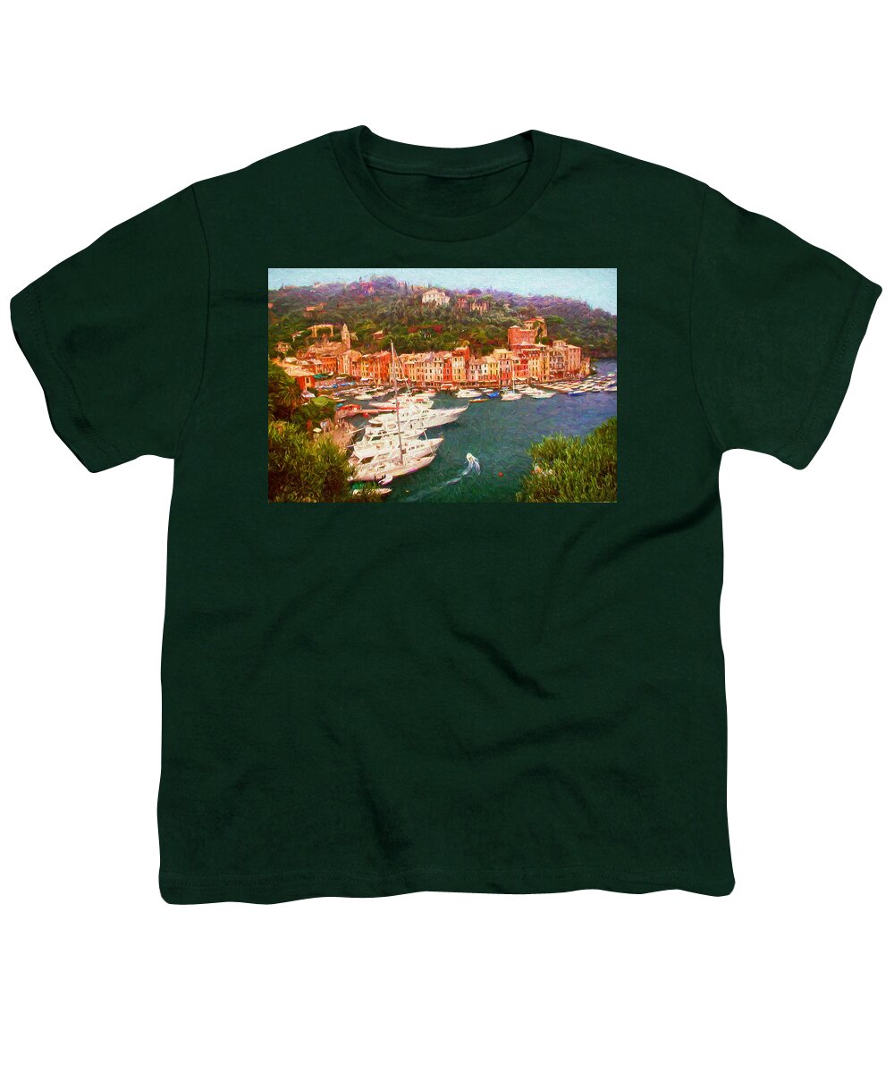 Painting Youth T-Shirt featuring the painting Portofino View from Above by Mitchell R Grosky