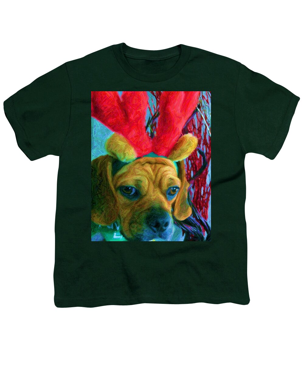 Christmas Youth T-Shirt featuring the photograph Puggle Holiday by Susan Carella