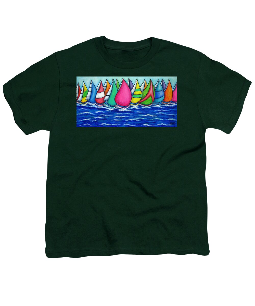  Boats Youth T-Shirt featuring the painting Rainbow Regatta by Lisa Lorenz