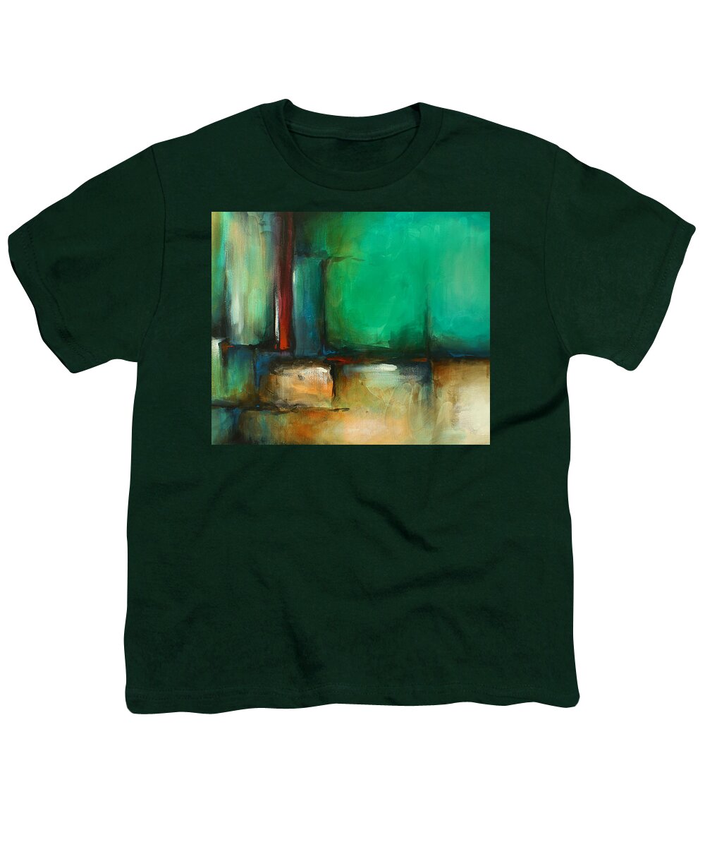 Abstract Youth T-Shirt featuring the painting Tethered Green by Michael Lang