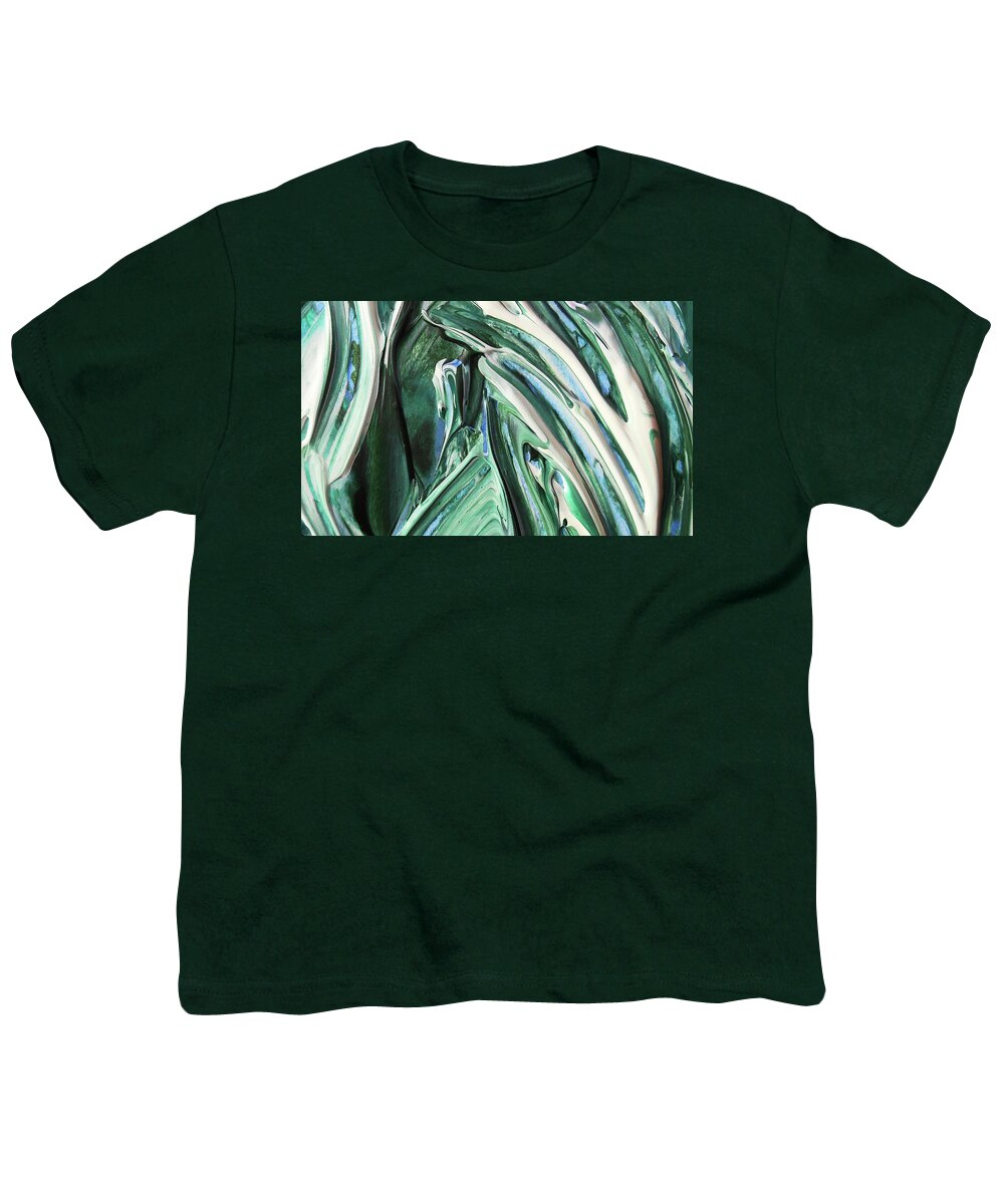 Abstract Youth T-Shirt featuring the painting Abstract Organic Lines The Flow Of Green And Blue by Irina Sztukowski