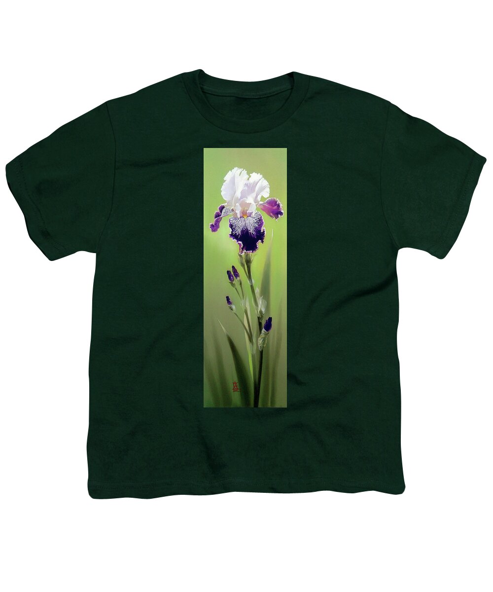 Russian Artists New Wave Youth T-Shirt featuring the painting Bi-colored Iris Flower by Alina Oseeva