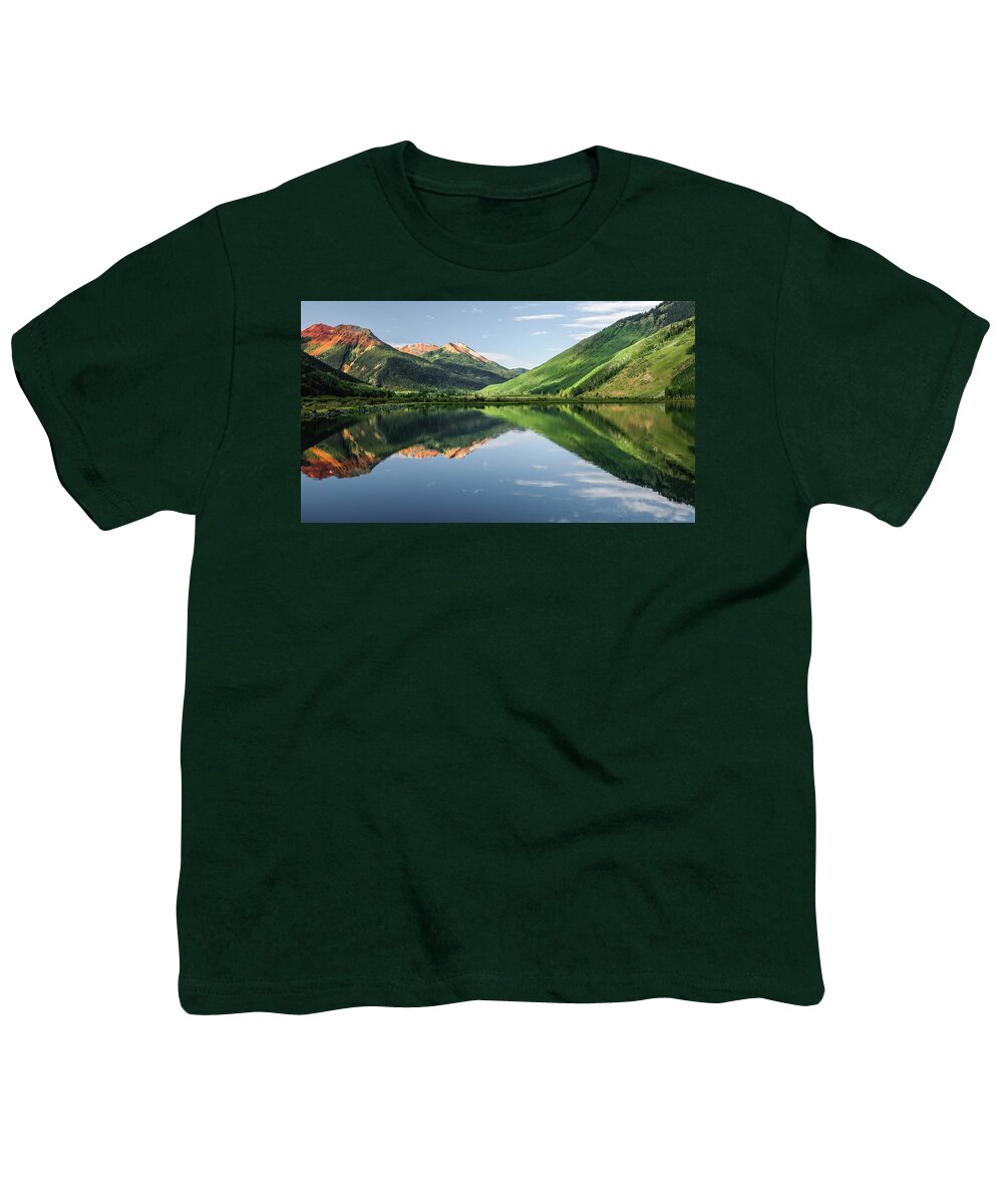 Crystal Lake Youth T-Shirt featuring the photograph Crystal Lake Red Mountain Reflection in Ouray Colorado by Robert Bellomy