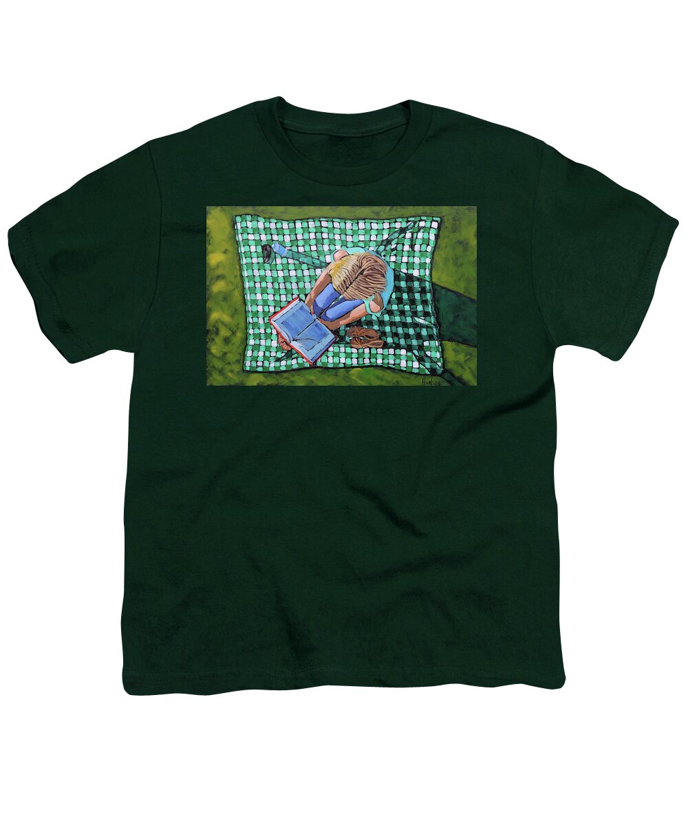 Girl Youth T-Shirt featuring the painting Girl Reading on Blanket by Kevin Hughes