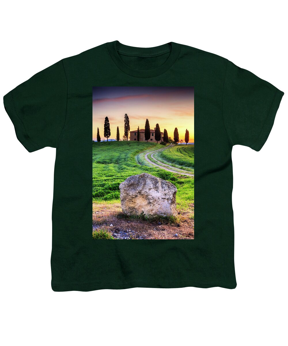 Estock Youth T-Shirt featuring the digital art Italy, Tuscany, Siena District, Orcia Valley, Typical House And Landscape Near Pienza by Maurizio Rellini