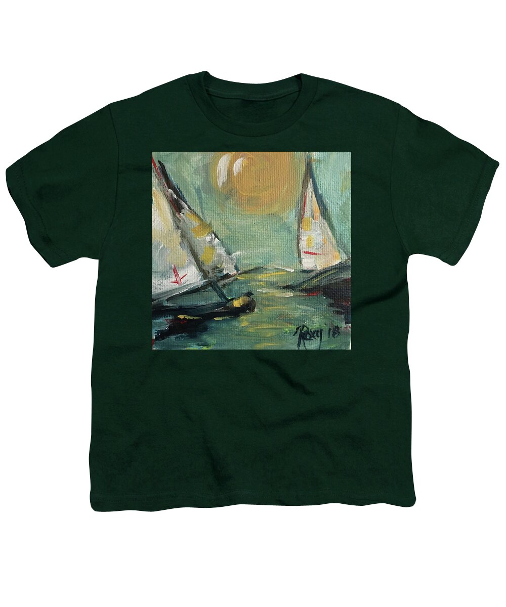 Sailboat Painting Youth T-Shirt featuring the painting Sunny Sails by Roxy Rich