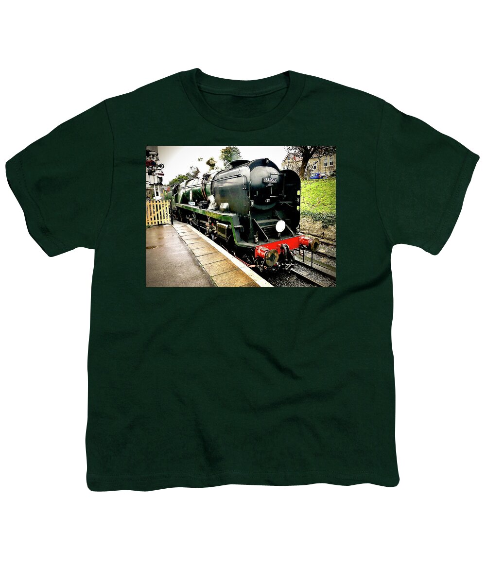 34053 Youth T-Shirt featuring the photograph 34053 Sir Keith Park Steam Locomotive on the Swanage Railway by Gordon James