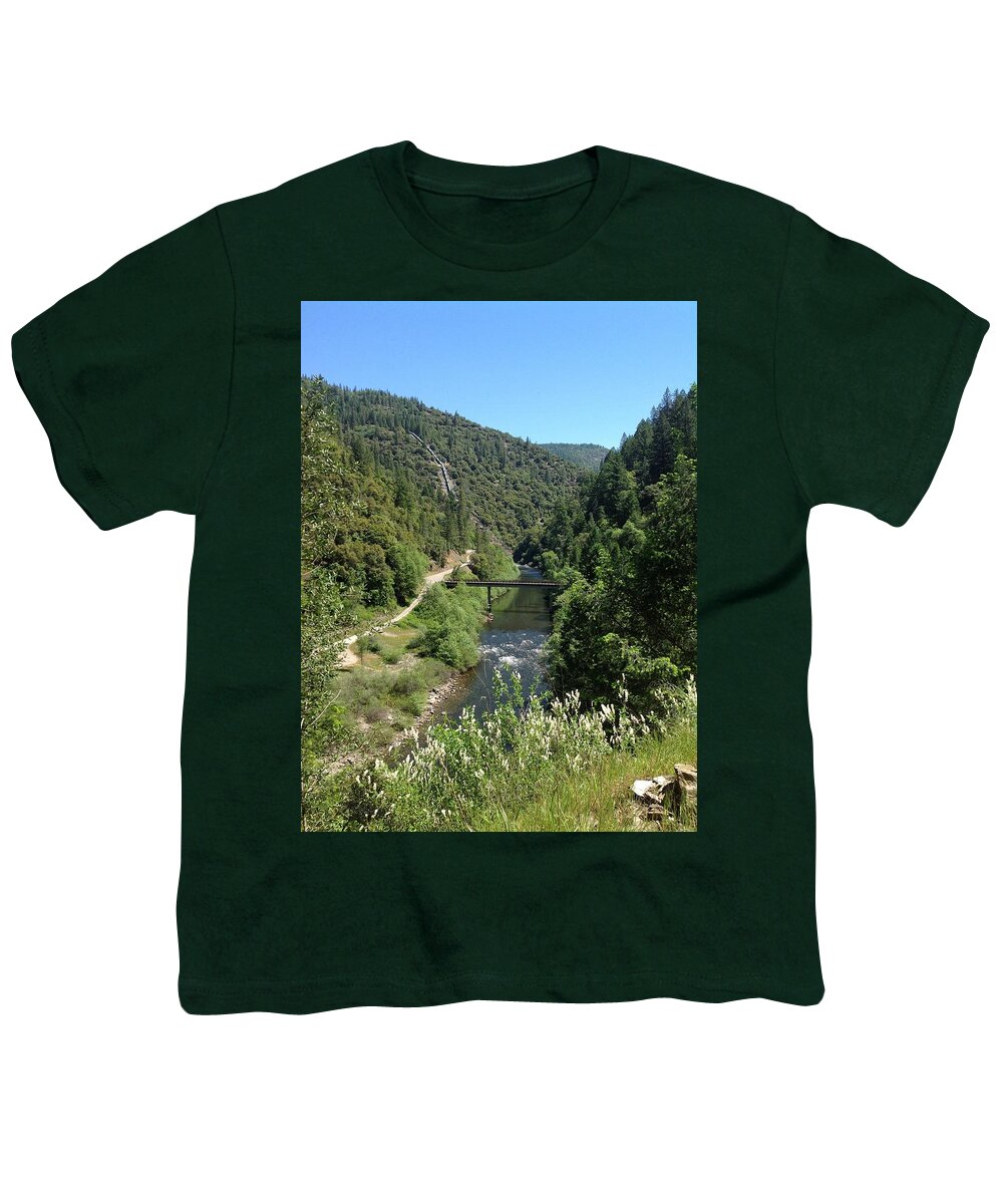 Photograph Forest River Mountains Bridge Youth T-Shirt featuring the photograph American River Crossing by Beverly Read