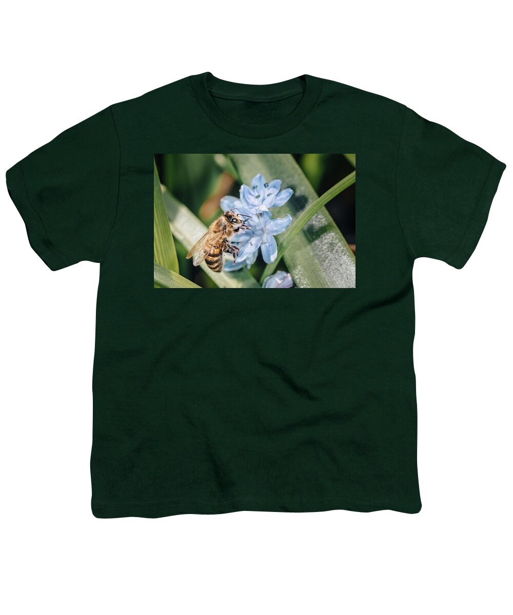 2018 Youth T-Shirt featuring the photograph Bee on a Flower by Benoit Bruchez