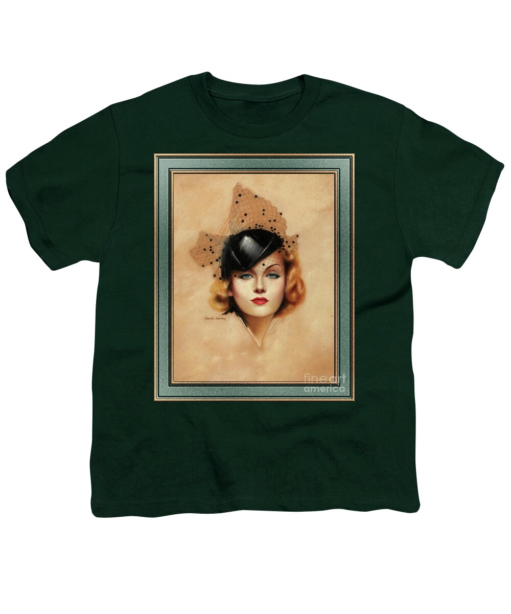 Carole Lombard Portrait Youth T-Shirt featuring the painting Carole Lombard Portrait by Charles Gates Sheldon Art Nouveau Old Masters Reproduction by Rolando Burbon