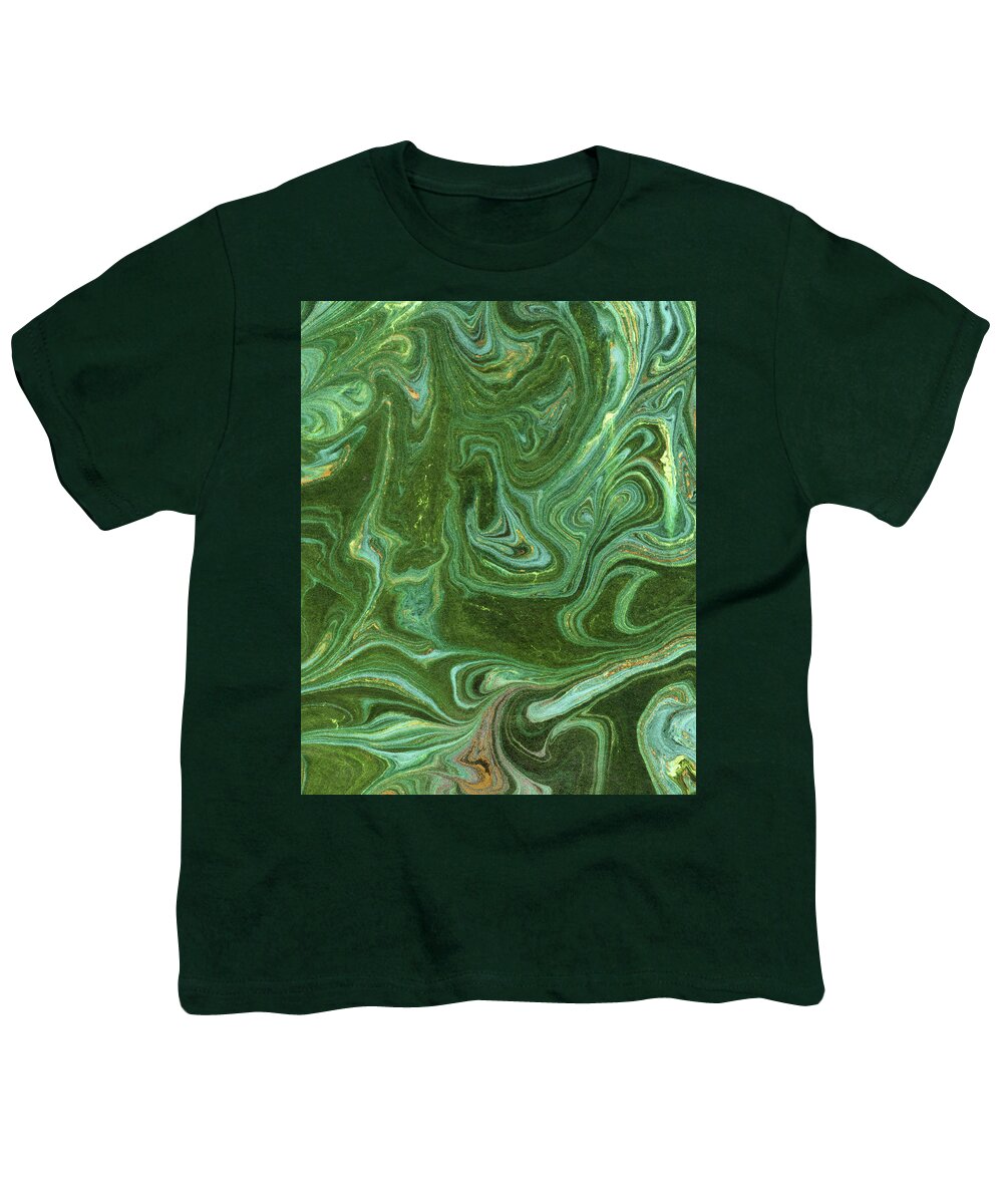 Green Abstract Youth T-Shirt featuring the painting Green Agate And Marble Watercolor Stone Collection X by Irina Sztukowski