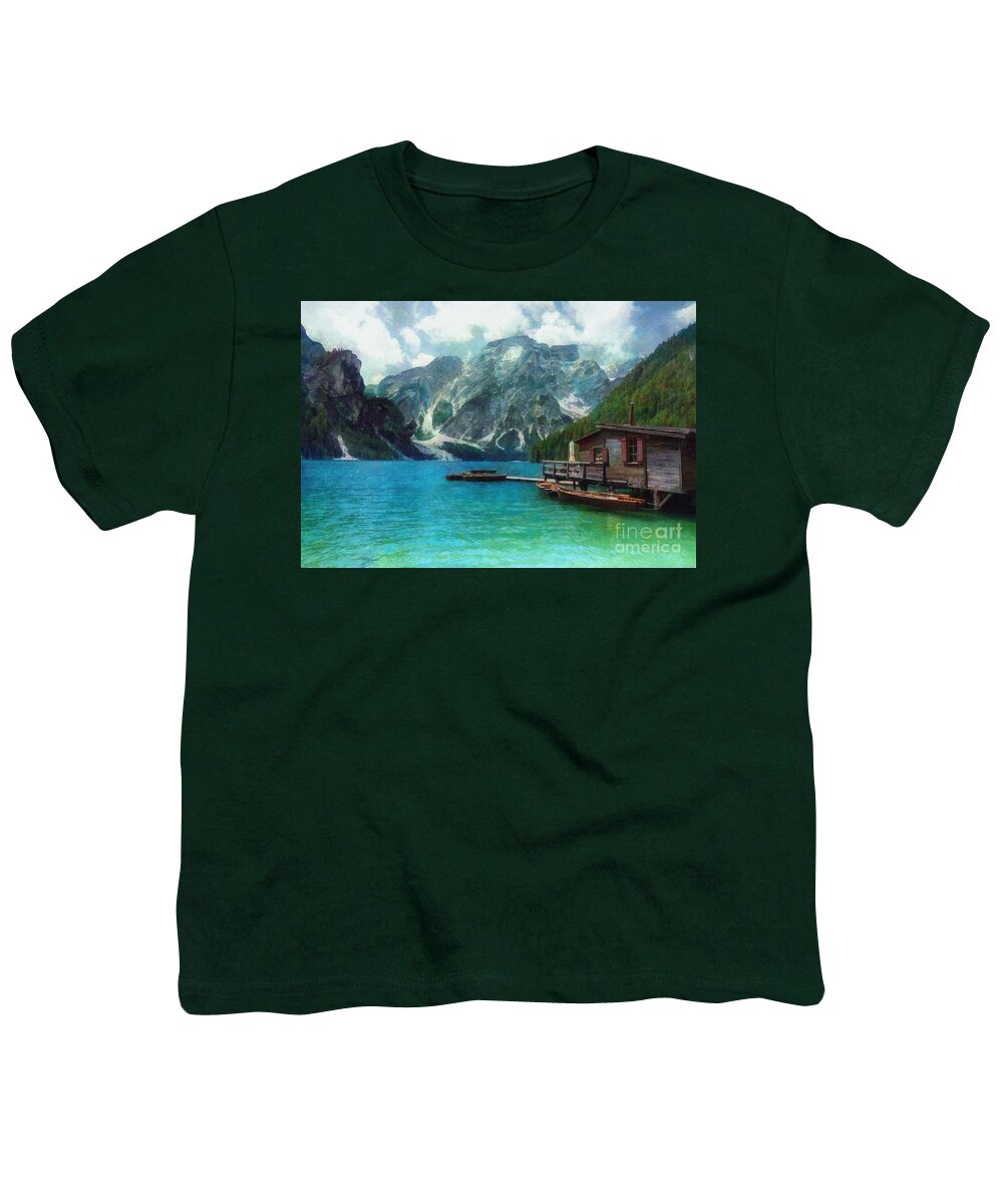 Lago Di Braies Youth T-Shirt featuring the digital art Lago di Braies by Jerzy Czyz