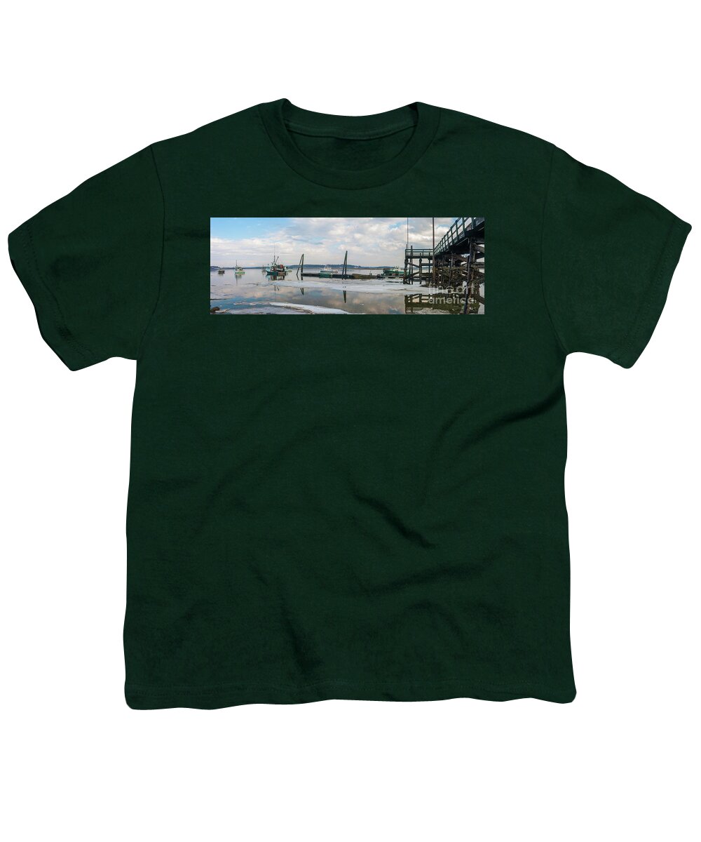 Maine Youth T-Shirt featuring the photograph Lobster boats in the winter by David Bishop