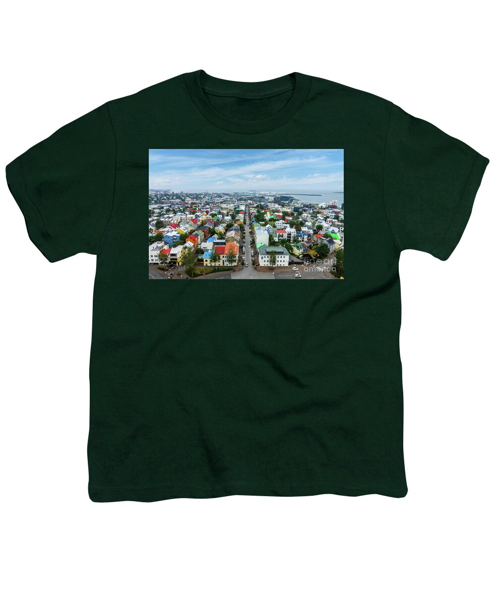 Reykjavik Youth T-Shirt featuring the photograph Panorama of Reykjavik, Iceland by Delphimages Photo Creations