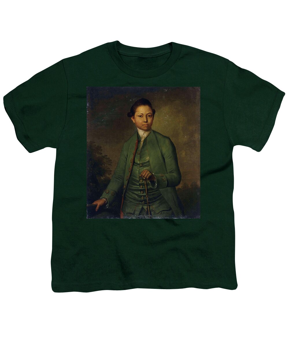 Art History Youth T-Shirt featuring the painting Portrait of a young man wearing a green jacket holding a cane by J Schult
