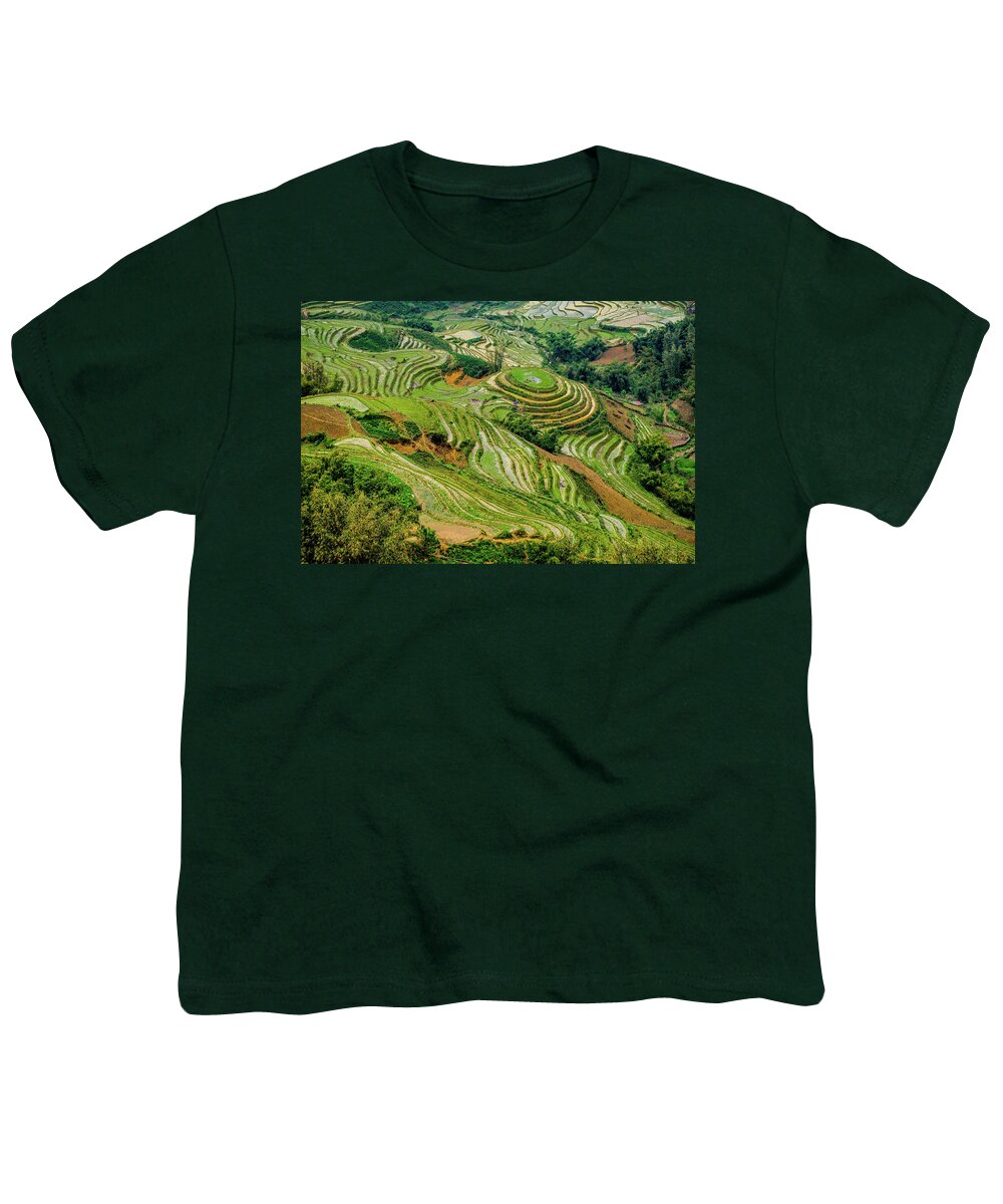 Black Youth T-Shirt featuring the photograph Rice Terraces in Sapa by Arj Munoz