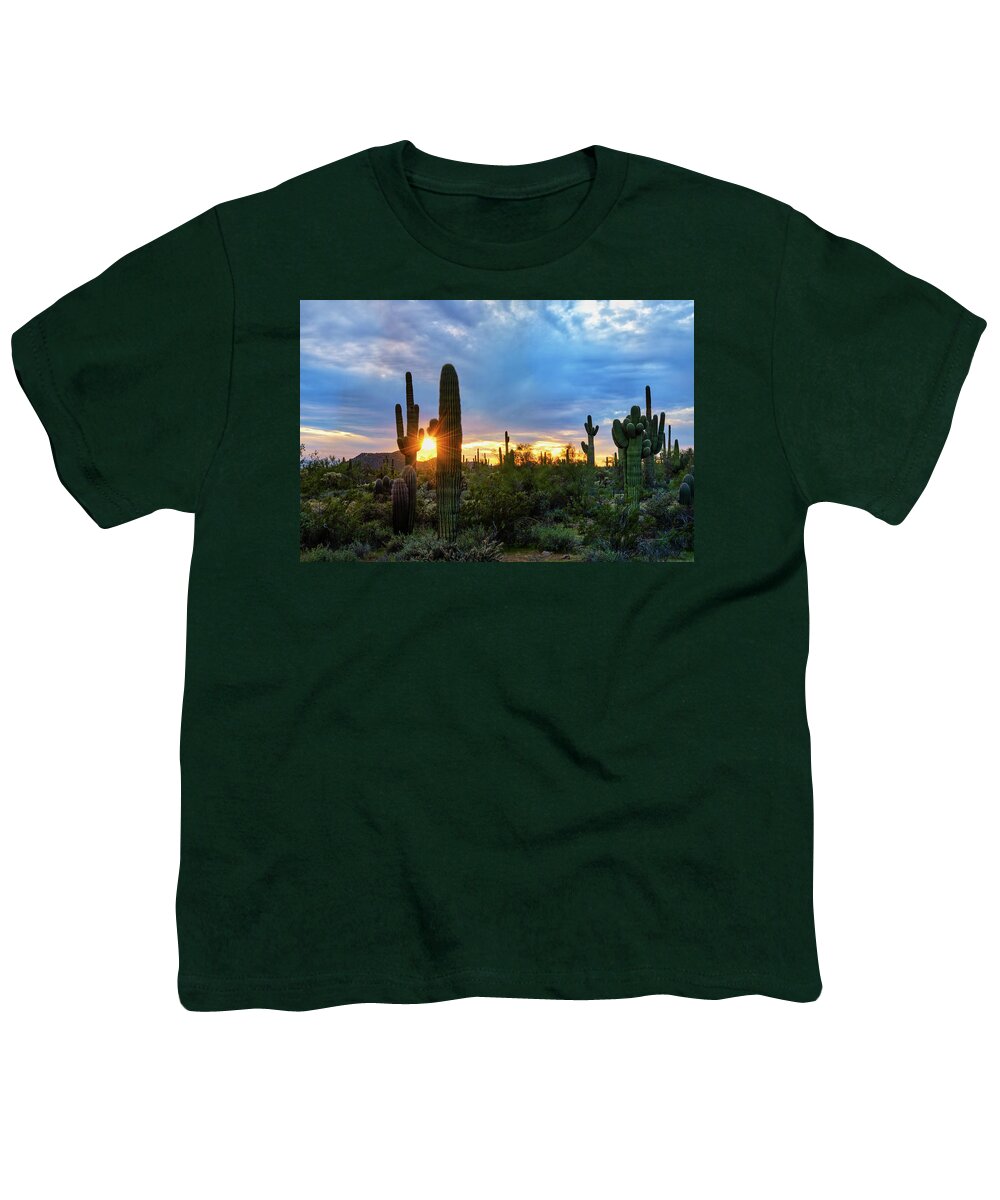 Sunset Youth T-Shirt featuring the photograph Saguaro Desert Sunset by Saija Lehtonen