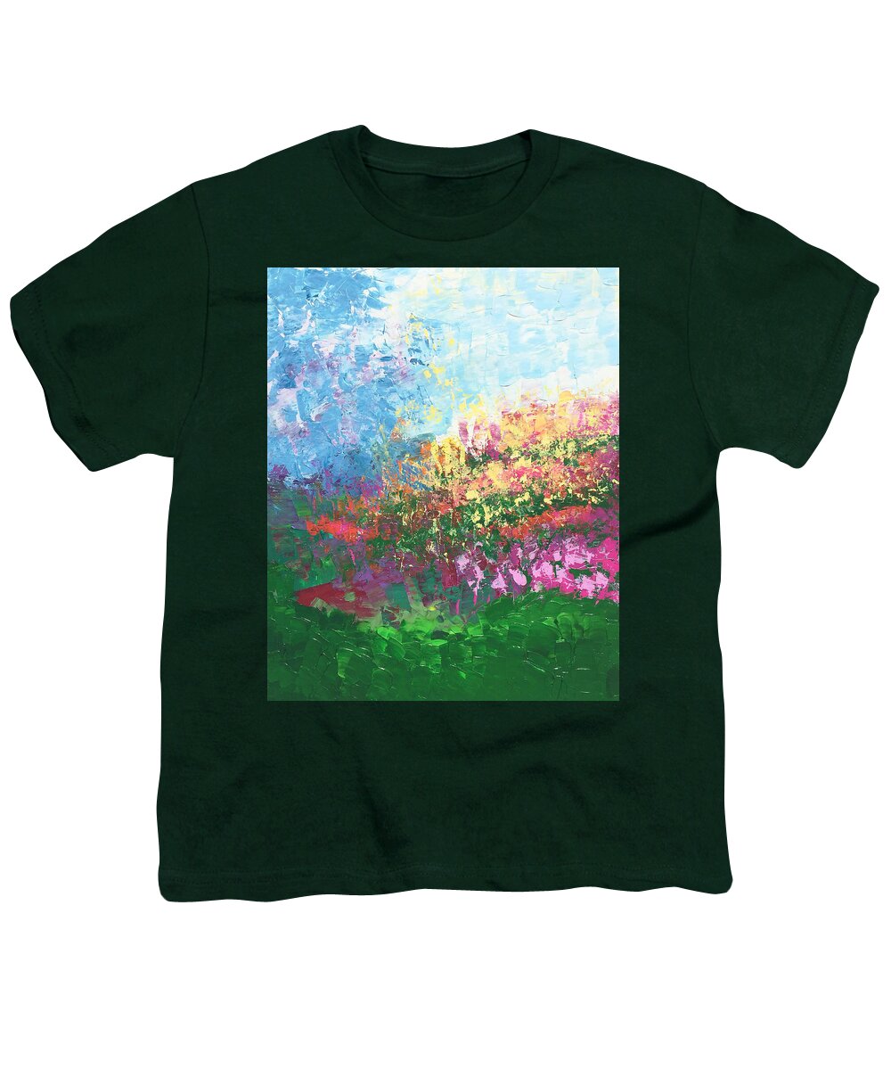 Swiss Youth T-Shirt featuring the painting Swiss Meadow by Linda Bailey