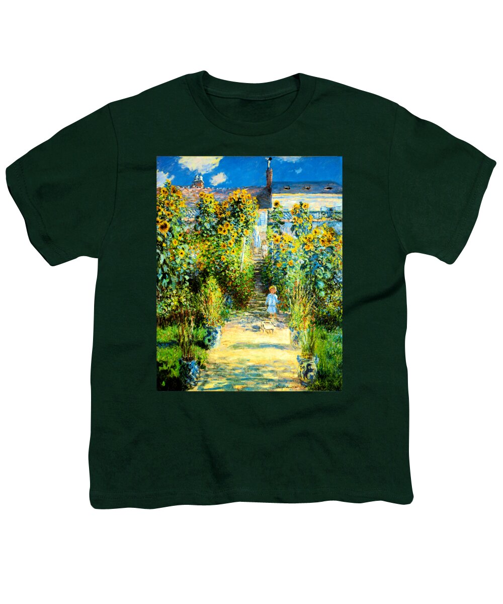 Claude Monet Youth T-Shirt featuring the painting The Artists Garden at Vetheuil 1880 by Claude Monet