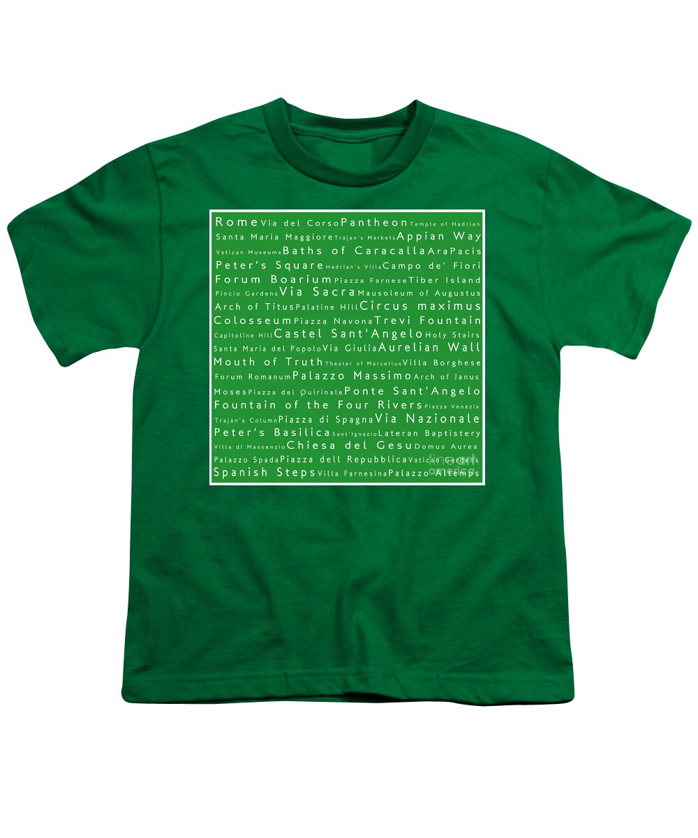 Cities Youth T-Shirt featuring the photograph Rome in Words Green by Sabine Jacobs