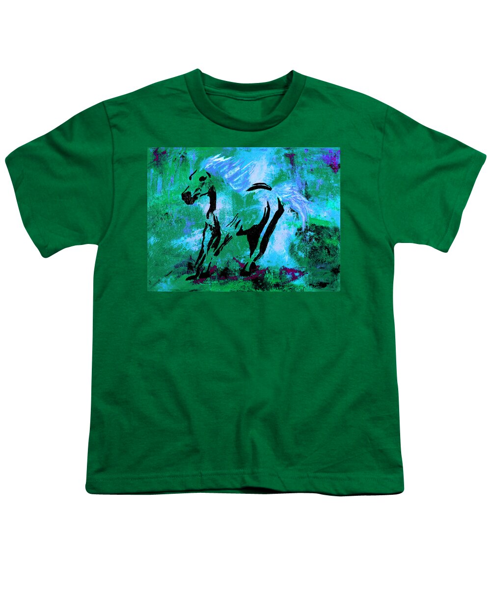 Horse Painting Youth T-Shirt featuring the painting Wild Midnight by Nan Bilden