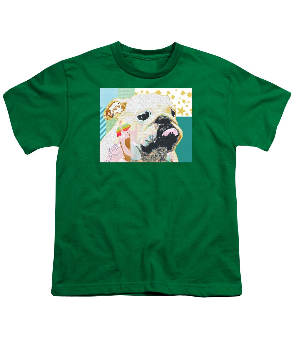 Bulldog Youth T-Shirt featuring the mixed media Bulldog Collage by Claudia Schoen