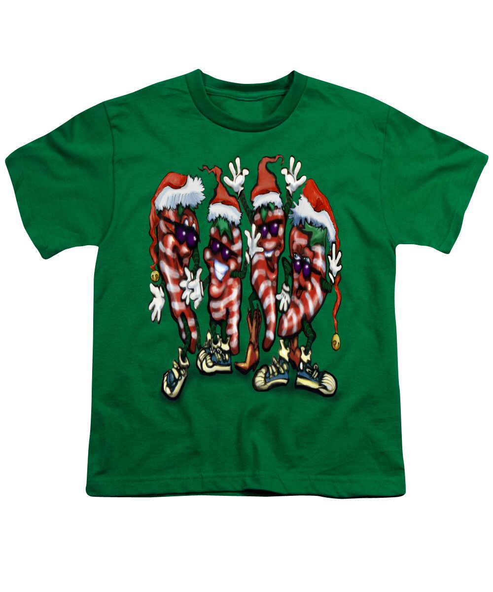 Christmas Youth T-Shirt featuring the digital art Christmas Candy Peppers Gang by Kevin Middleton