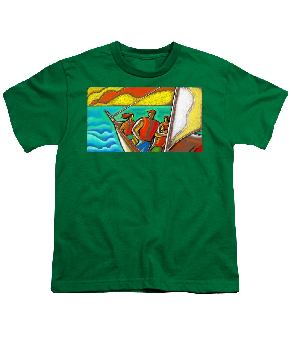 Family Vacation Boat Sea Yacht Caribbean Youth T-Shirt featuring the painting Family On Vacation by Leon Zernitsky