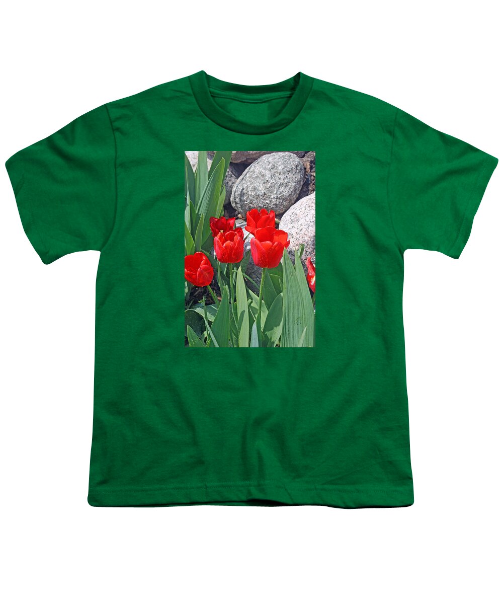 Tulips Youth T-Shirt featuring the photograph Red Tulips On The Rocks by Kay Novy