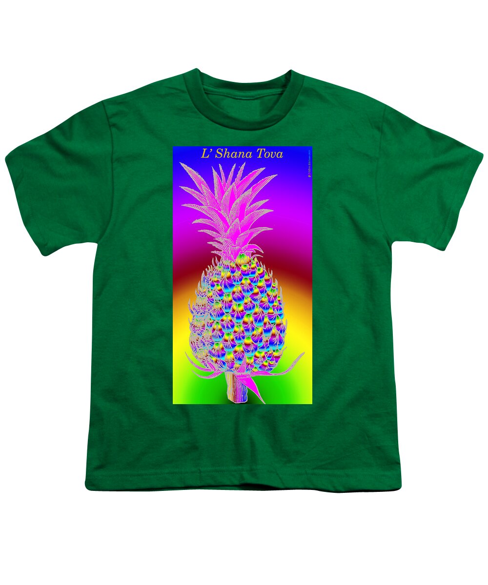 Pineapple Youth T-Shirt featuring the digital art Rosh Hashanah Pineapple by Eric Edelman