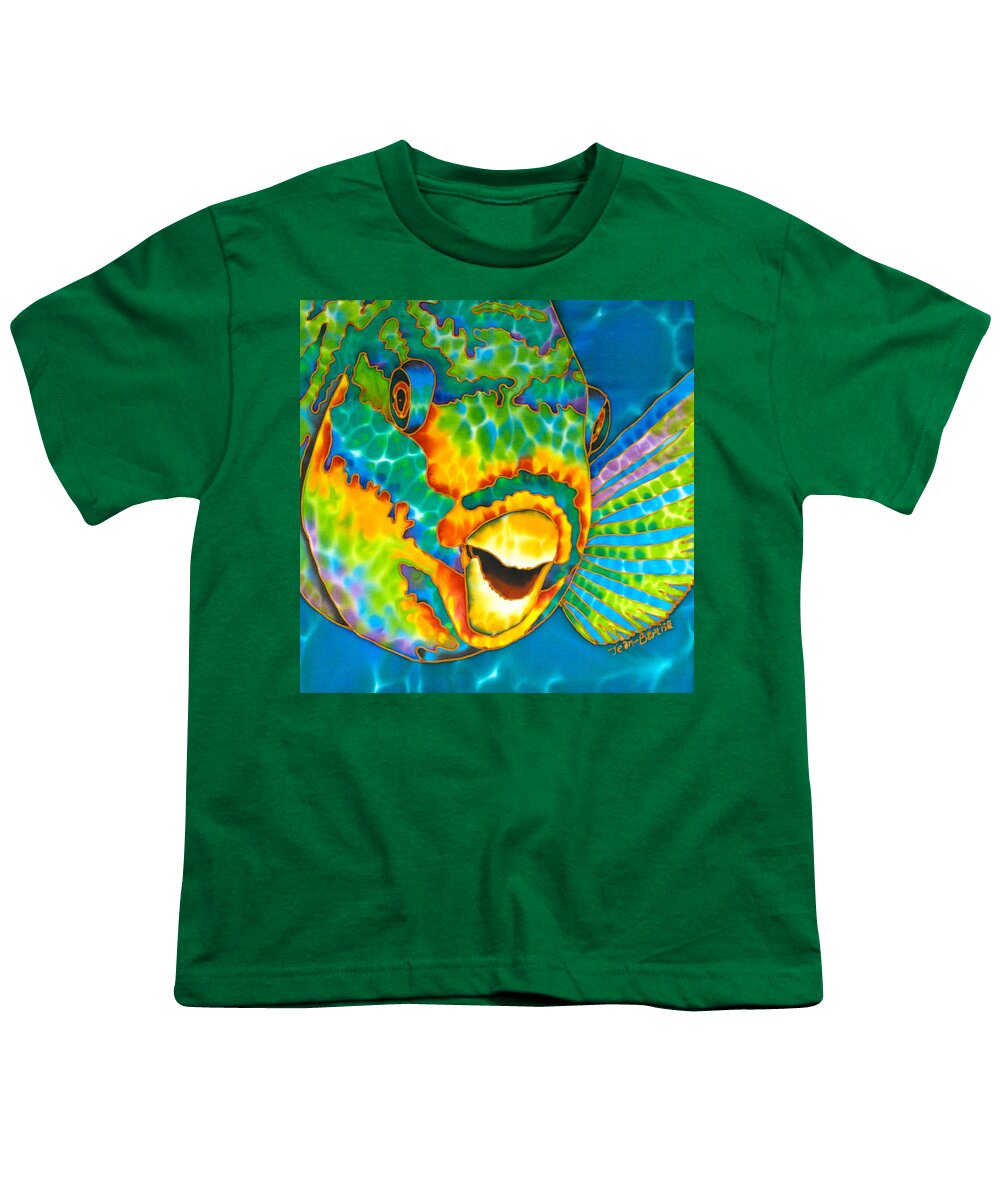 Diving Youth T-Shirt featuring the painting Caribbean Queen Parrotfish by Daniel Jean-Baptiste