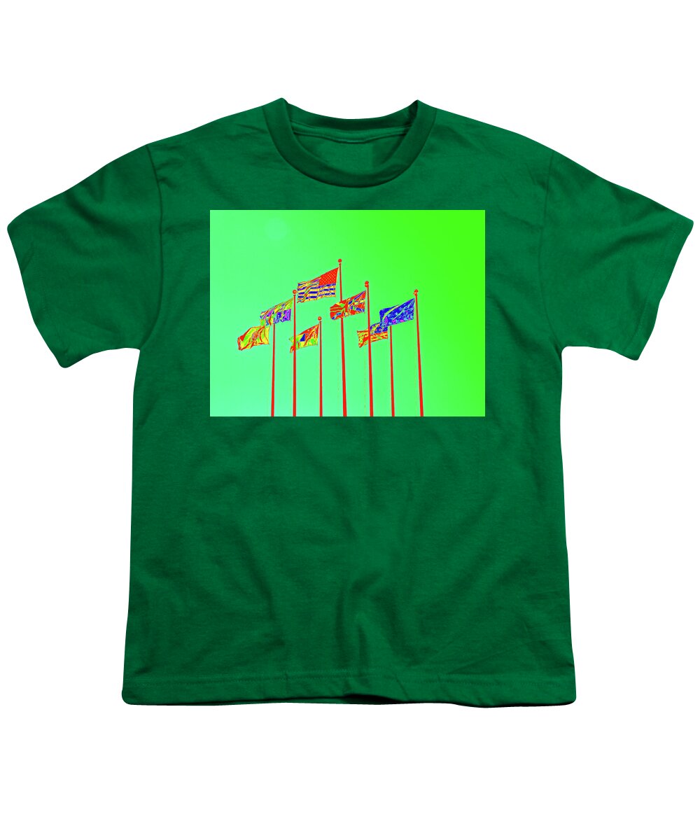 America Youth T-Shirt featuring the digital art Flags Against A Green Sky by David Desautel