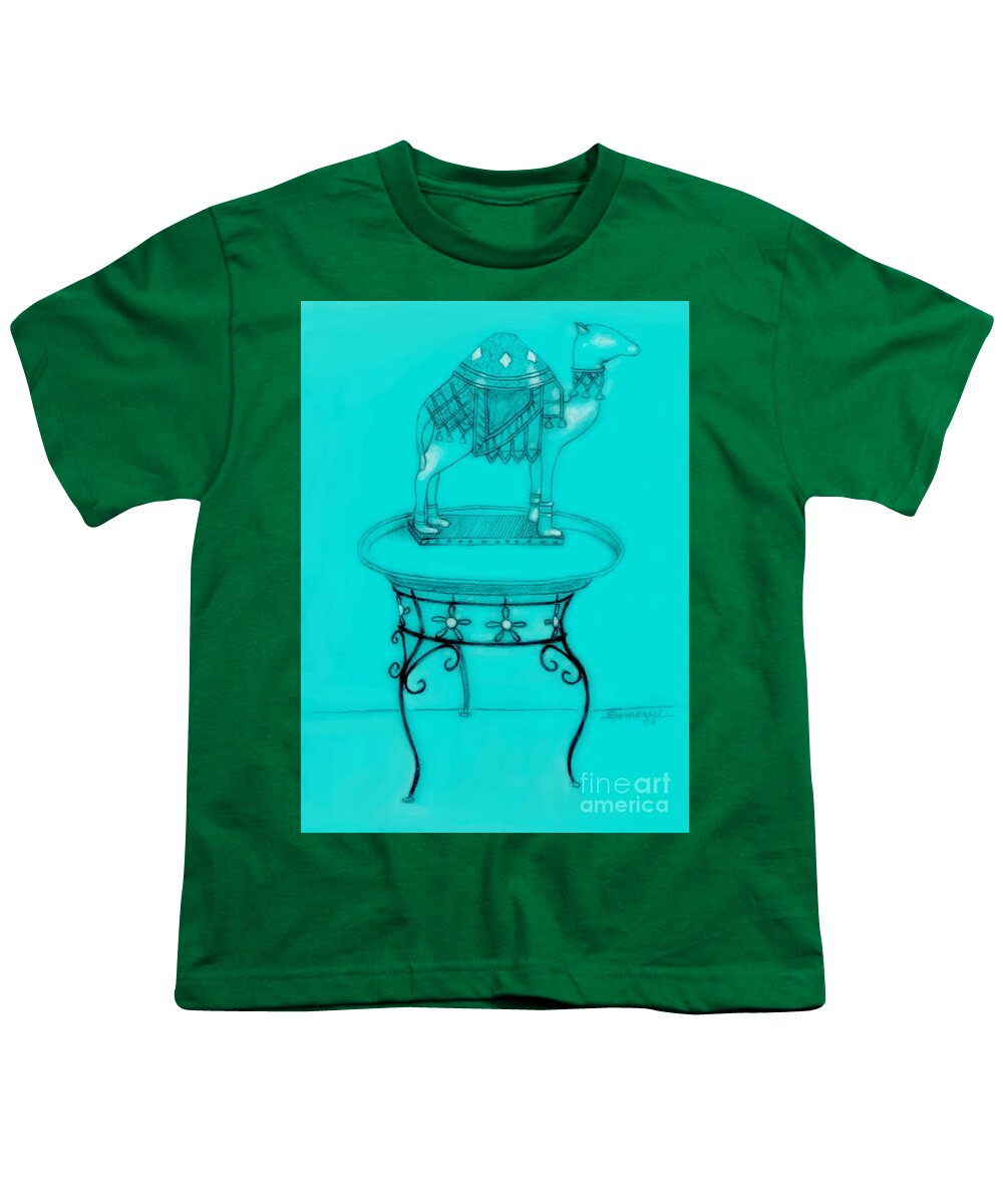 Camel Youth T-Shirt featuring the drawing I'd Walk a Mile for a Camel by Jayne Somogy