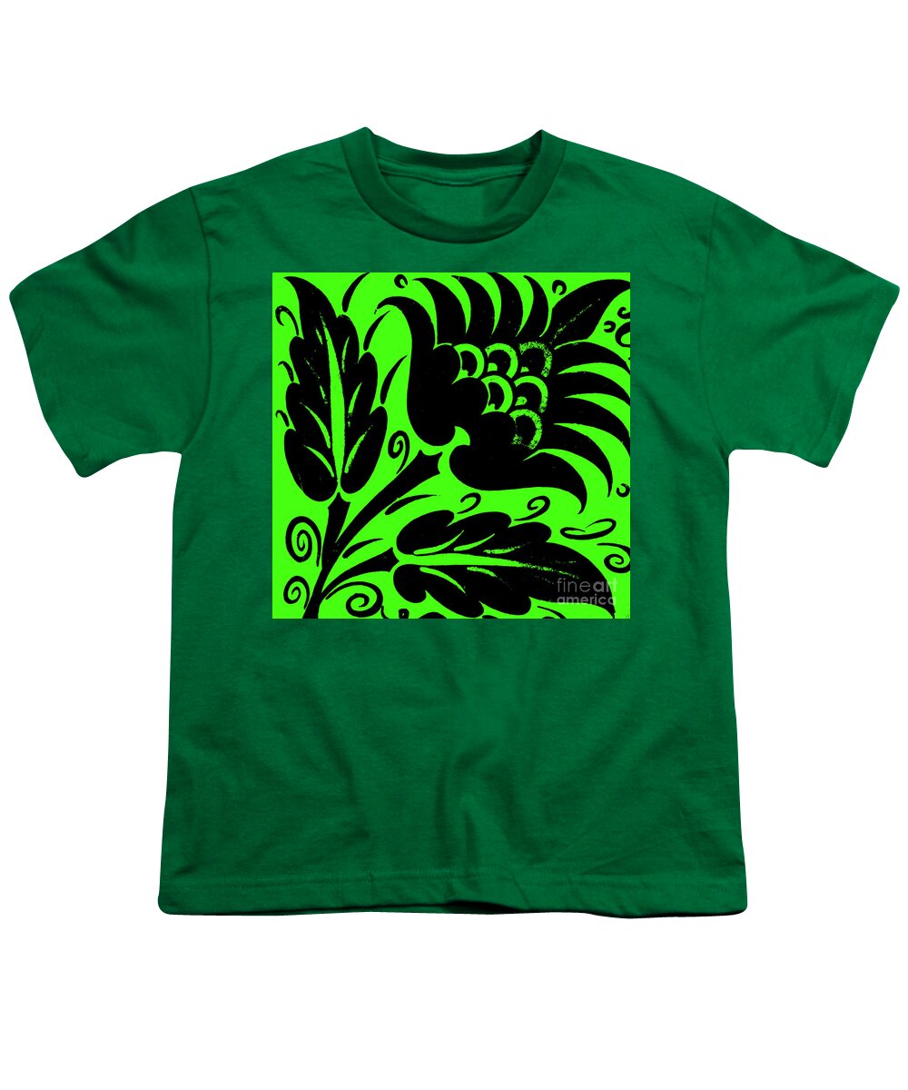 Green Youth T-Shirt featuring the painting Stylized Flower with Two Leaves and Tendrils, Emerald Green by William De Morgan