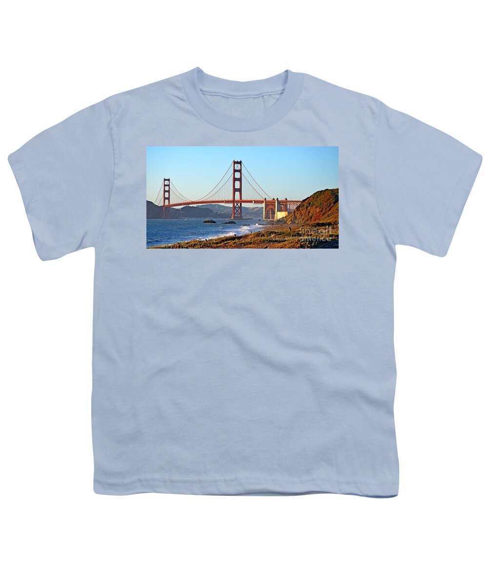 Golden Gate Bridge Youth T-Shirt featuring the photograph A View of the Golden Gate Bridge from Baker's Beach by Jim Fitzpatrick