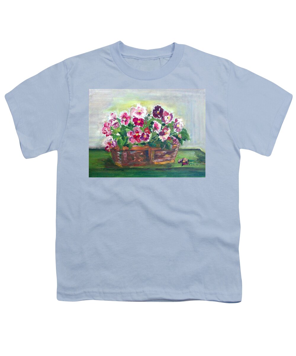 Pansies Youth T-Shirt featuring the painting Basket of Pansies by Anna Ruzsan