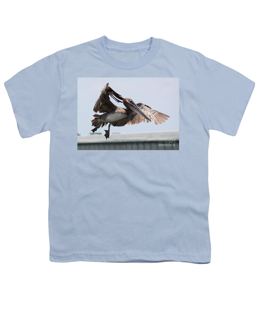 Flying Pelican Youth T-Shirt featuring the photograph Brown Pelican Landing by Carol Groenen