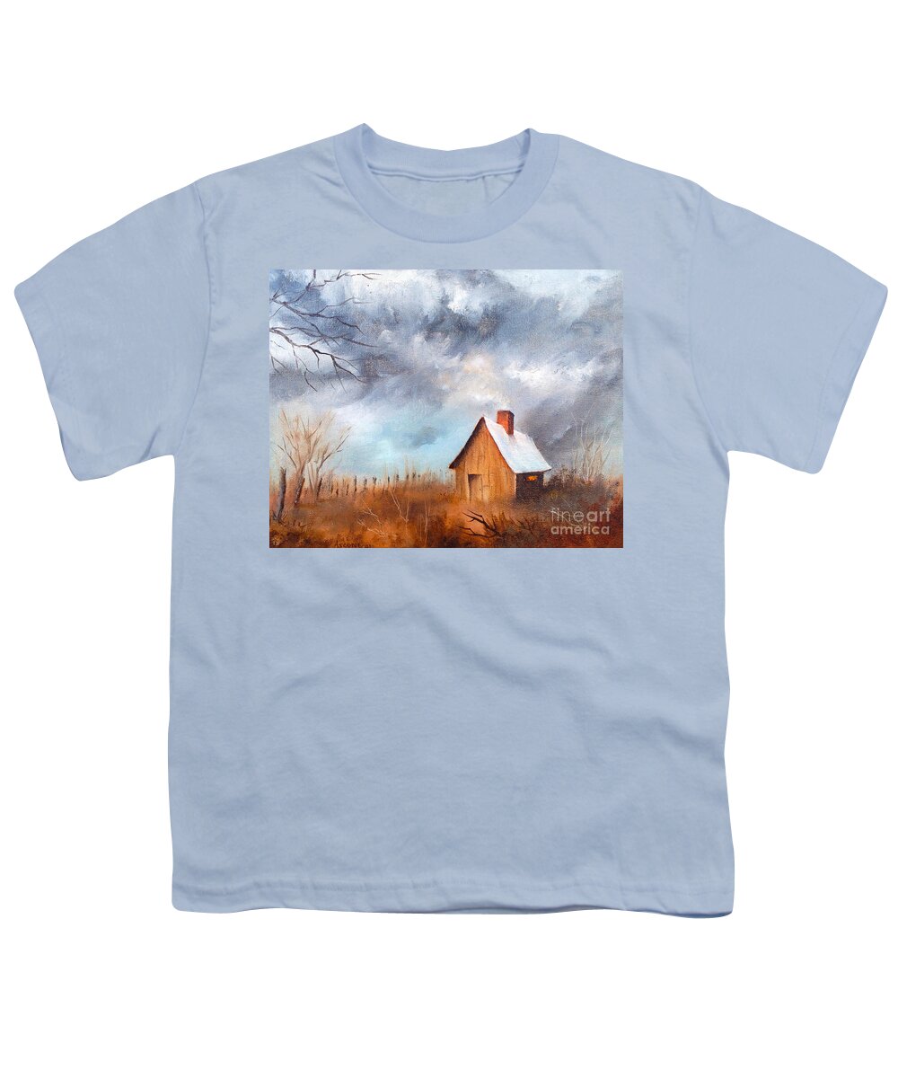 Cabin With Fence Youth T-Shirt featuring the painting Cabin with Fence by Teresa Ascone