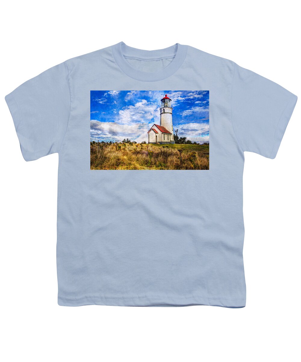 Clouds Youth T-Shirt featuring the photograph Cape Blanco Lighthouse by Debra and Dave Vanderlaan