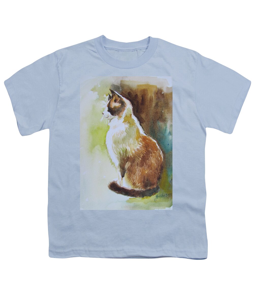 Cat Youth T-Shirt featuring the painting White and Brown Cat by Jyotika Shroff