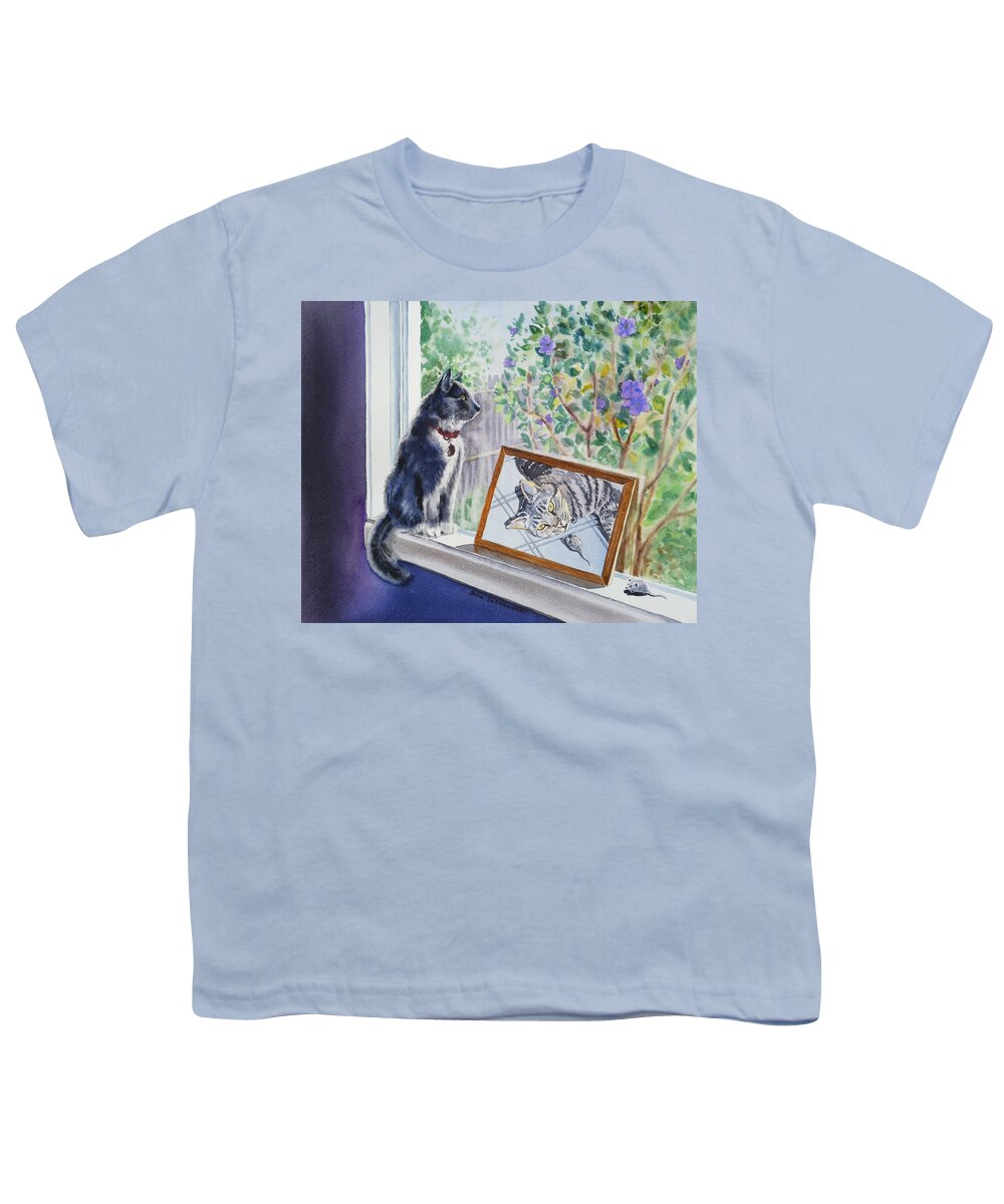 Cat Youth T-Shirt featuring the painting Cats And Mice Sweet Memories by Irina Sztukowski