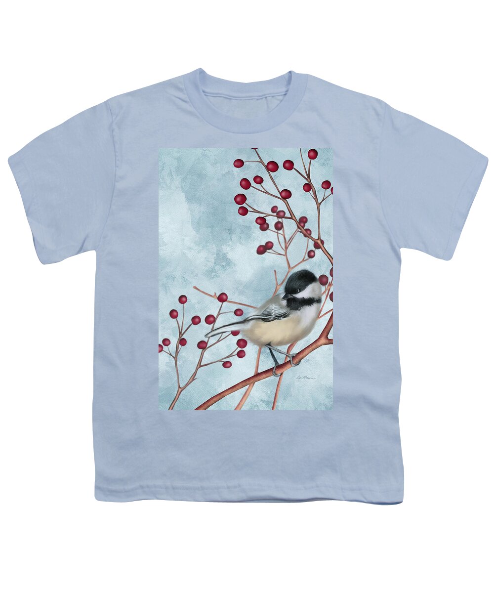 Chickadee Youth T-Shirt featuring the digital art Chickadee I by April Moen
