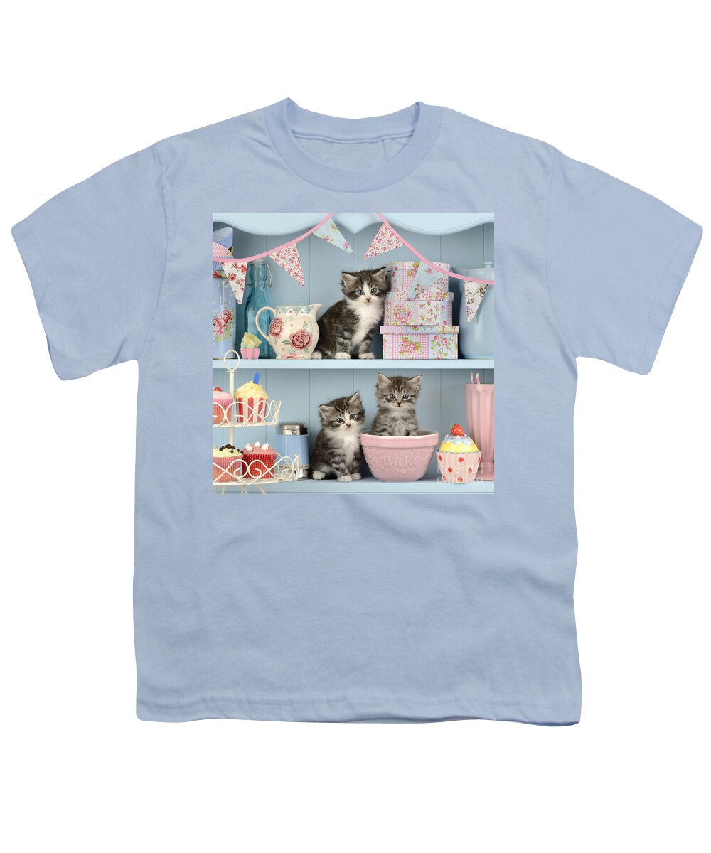 Vintage Youth T-Shirt featuring the photograph Baking Shelf Kittens by MGL Meiklejohn Graphics Licensing