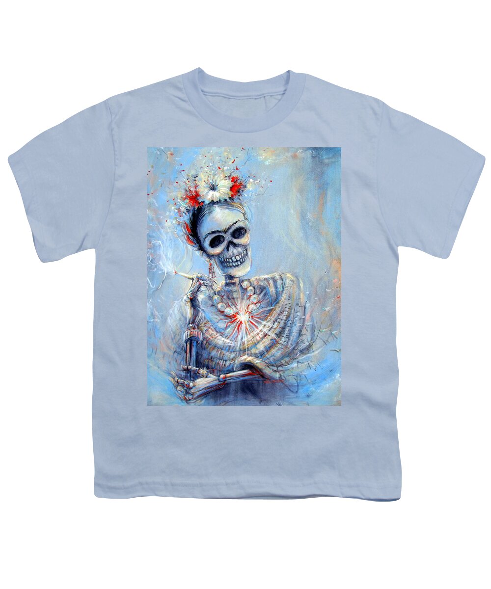 Frida Youth T-Shirt featuring the painting Corazon de Frida by Heather Calderon
