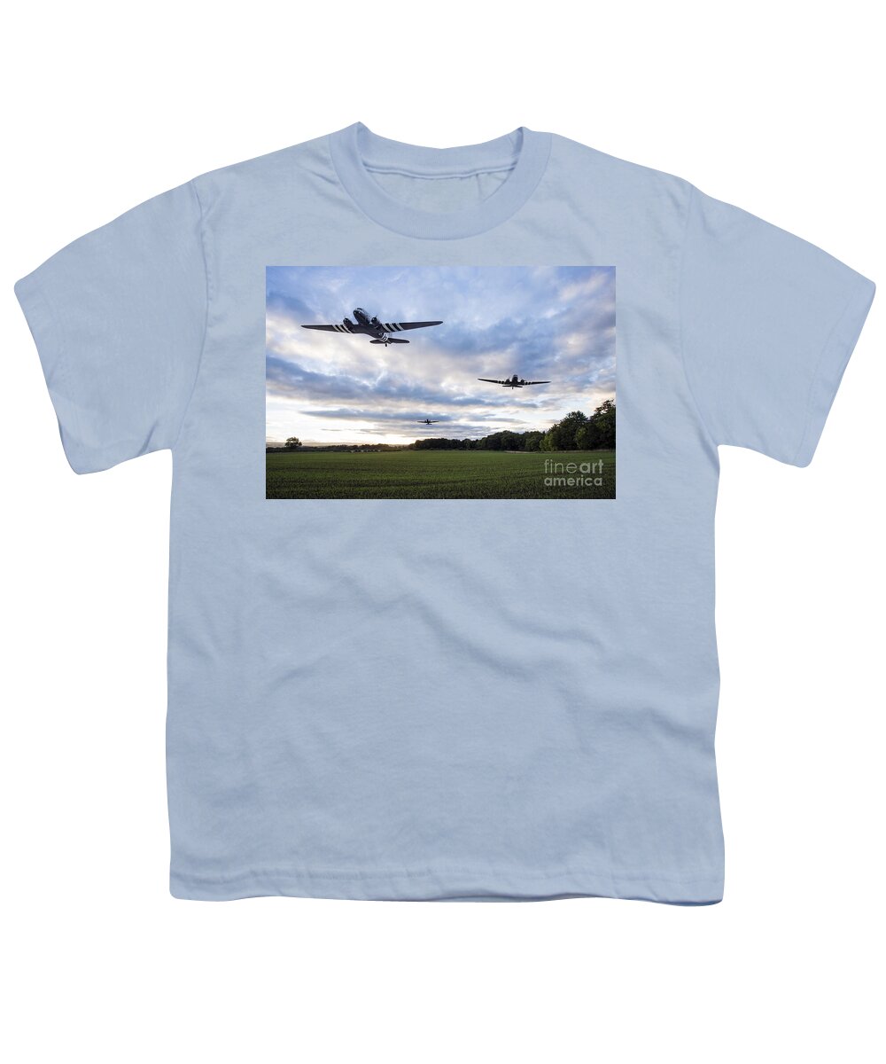 Douglas C47 Dakota Youth T-Shirt featuring the digital art D-Day by Airpower Art