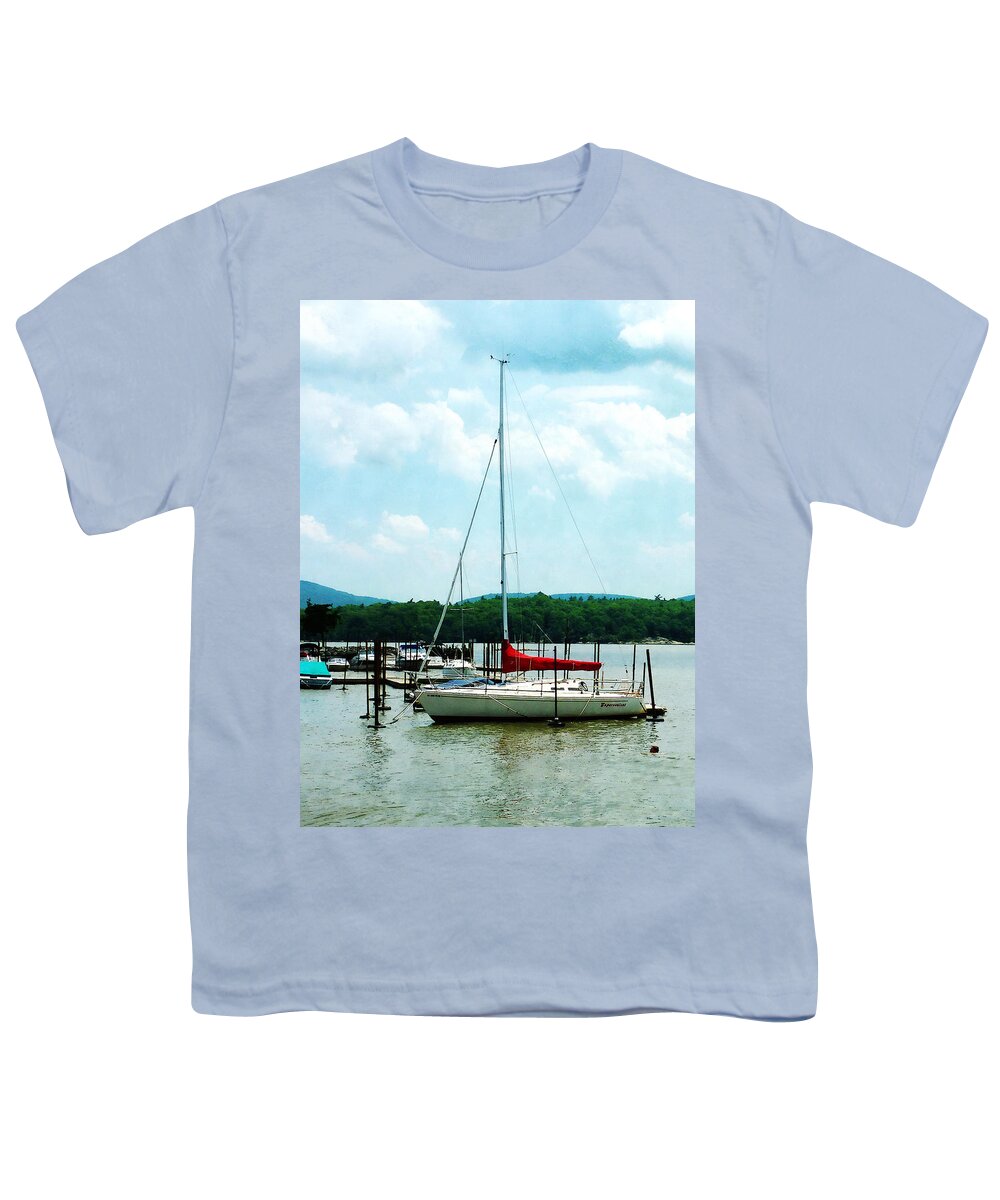 Boat Youth T-Shirt featuring the photograph Docked on the Hudson River by Susan Savad