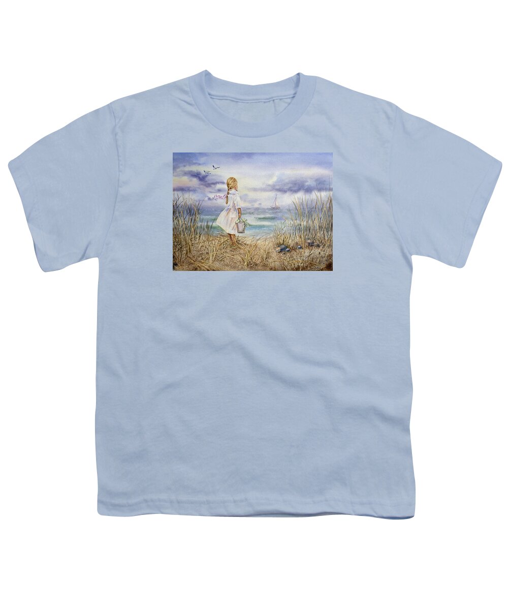 Girl Youth T-Shirt featuring the painting Girl At The Ocean by Irina Sztukowski